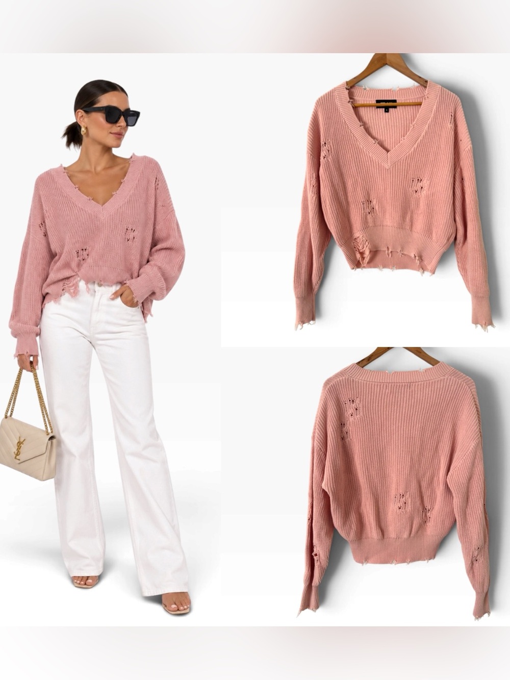 Ser.o.ya Syd Distressed V-Neck Sweater - Size Small
